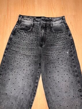 Women's Black Stud-Embellished Straight Leg Jeans
